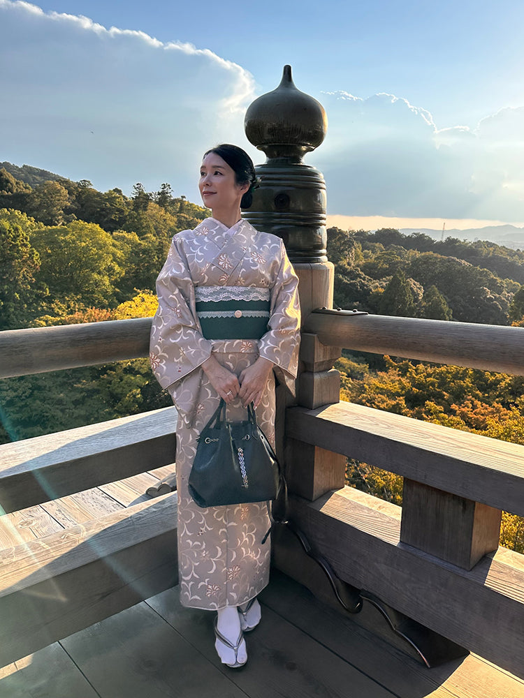 インフルエンサーコラボ紙本真琴本革ショルダーバッグ 着物